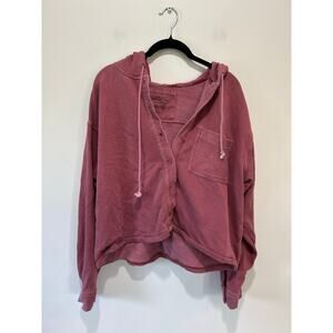 American Eagle hoodie sweatshirt size M coral red button front cropped